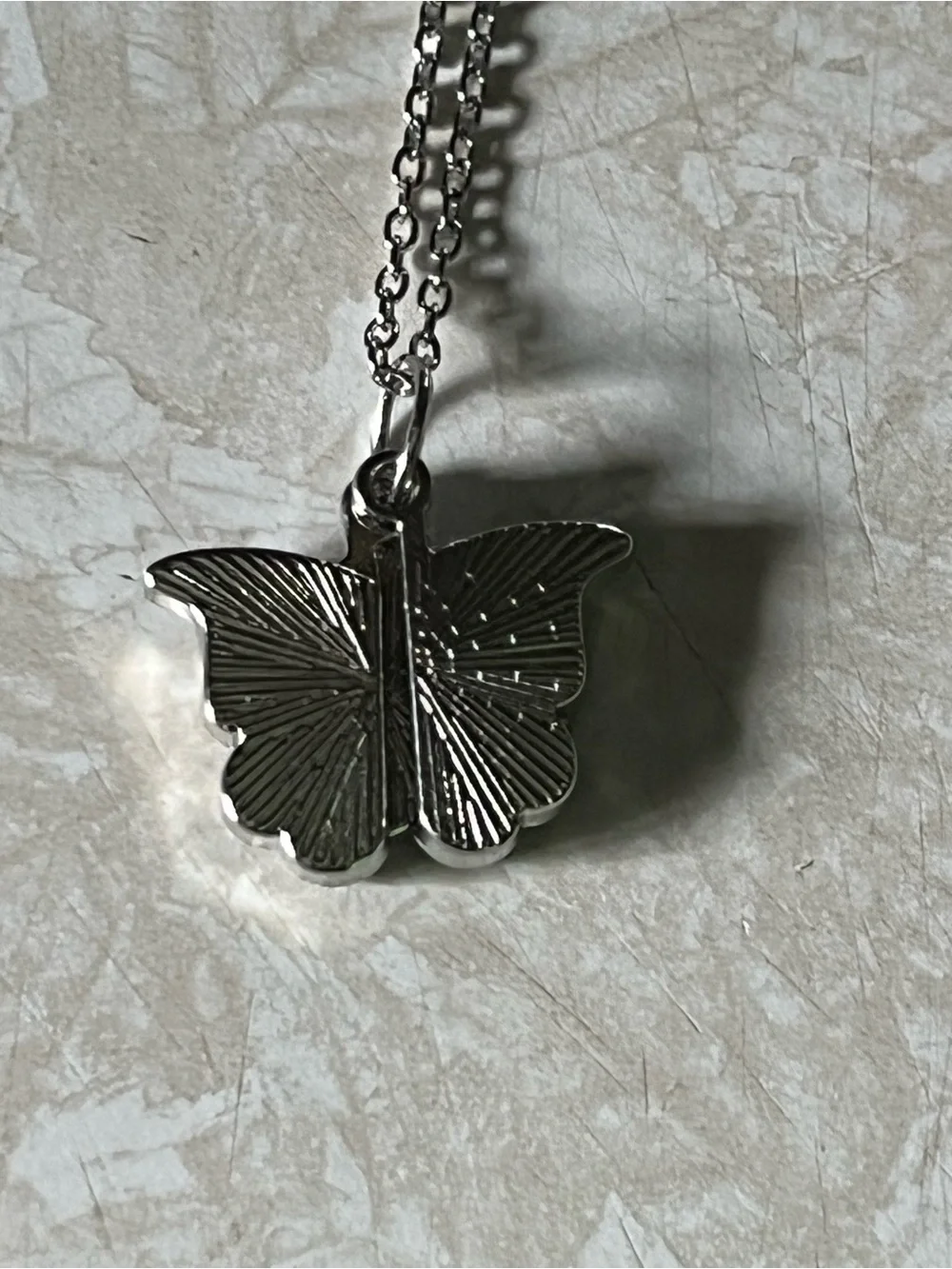 Silver color Butterfly Pendant Necklace with Blue Accents N197